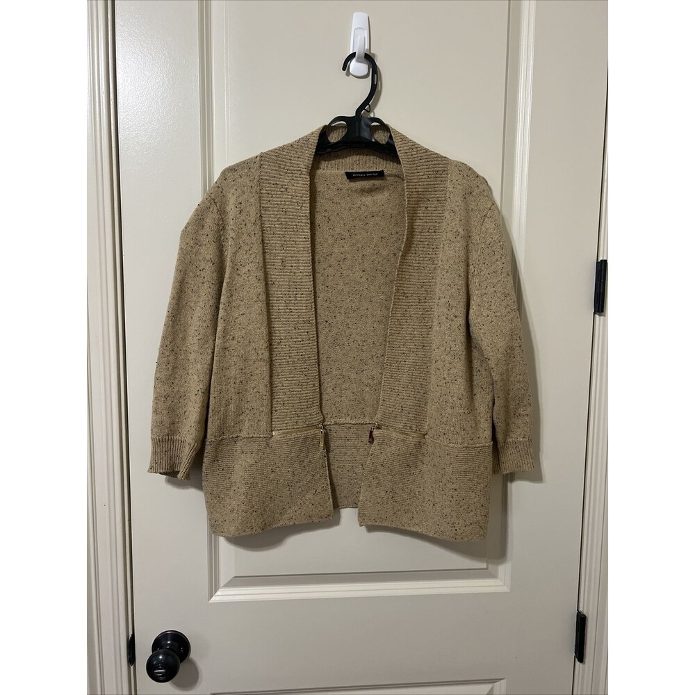 Ivanka Trump Sweater Womens Large Beige Open Front Cardigan 3/4 Sleeve